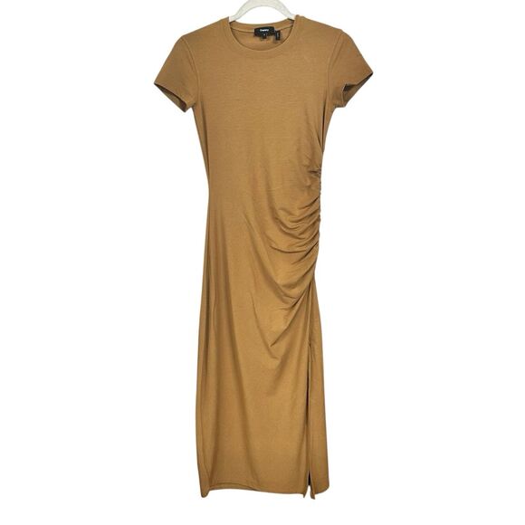 Theory Womens Sz P (XS) Shirred Tee Dress Stretch Cotton Blend Sahara Yellow - Picture 1 of 8
